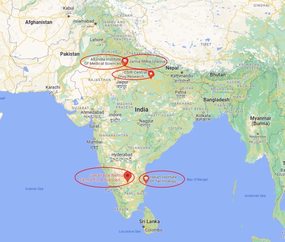 Map of where QMUL GATI Indian partners are located.